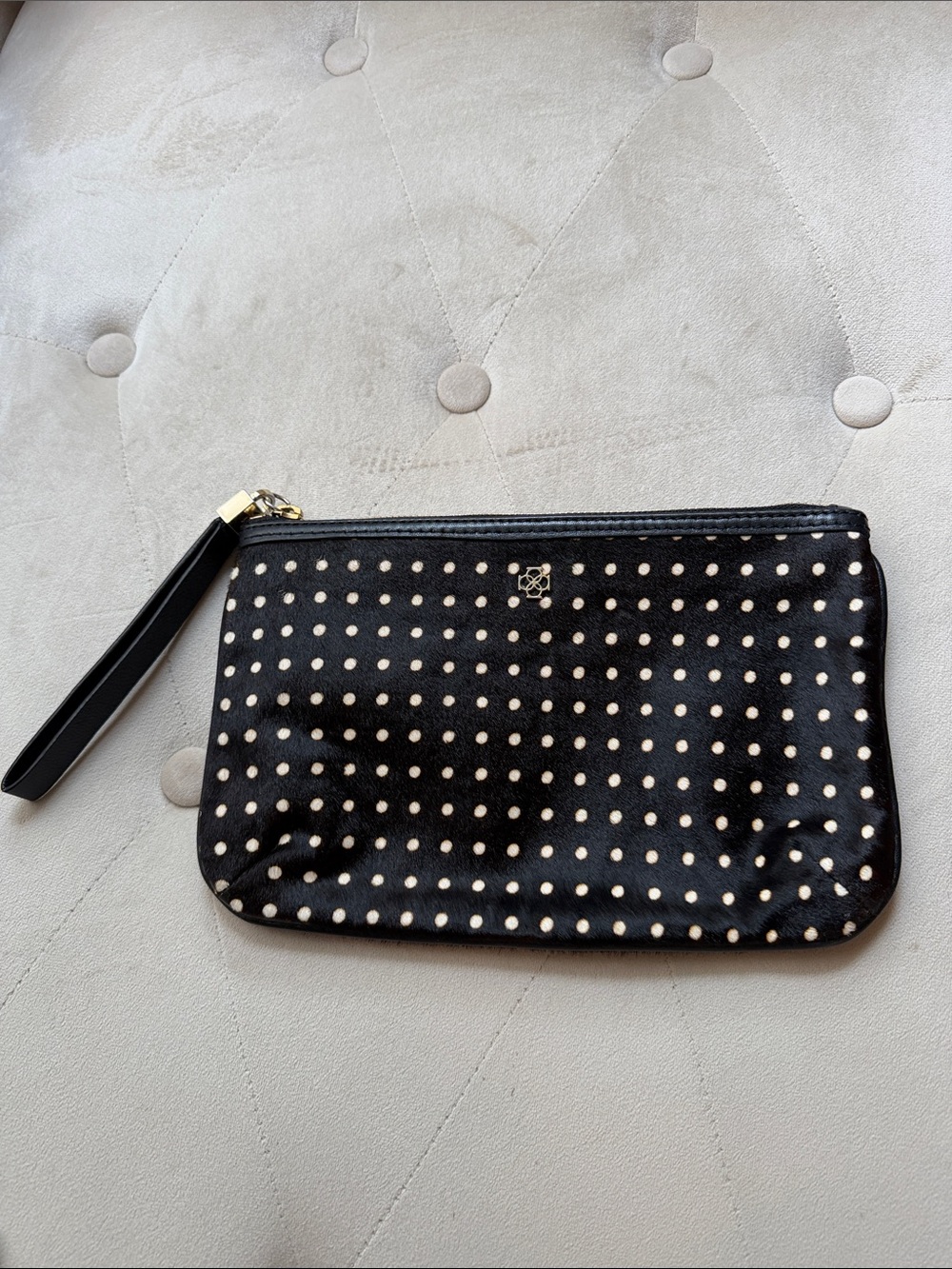 Ann Taylor Black Polka Dot hair on hide Wristlet Clutch